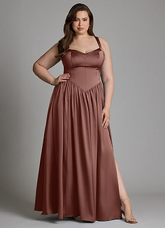 Azazie Francis At-home Try On Dresses Agave A-Line Corset Stretch Satin Dress image12