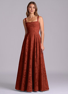 Azazie Shaude Bridesmaid Dresses Terracotta A-Line Pleated Floral Burnout Dress image6