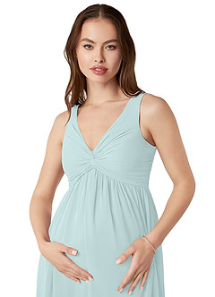 Azazie Yetta Brautjungfernkleider für Schwangere A-Linie V-Hals Versammelt Chiffon Bodenlänge Kleid image6
