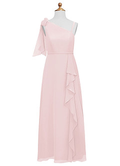 Azazie Aidy Junior Blushing Pink A-Line Bow Chiffon Dress image5