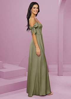 Barbie ♥ Azazie Bridesmaid Dresses Pistachio A-Line Off the Shoulder Stretch Satin Dress image4