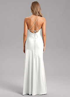 Azazie Grata Bridesmaid Dresses White Mermaid Side Slit Stretch Satin Dress image2