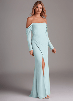 Azazie Hallie Brautjungfernkleider Meerjungfrau-Linie Langarm Chiffon Kleid Nebel image4