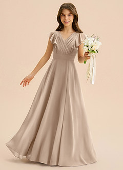 Azazie Anysa Junior Robe Trapèze en Mousseline de soie Rayé Taupe image1