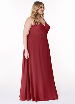 Azazie Davis Bridesmaid Dresses Pomegranate A-Line V-Neck Chiffon Dress image10