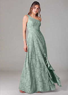 Azazie Ellianna Bridesmaid Dresses Agave A-Line One Shoulder Floral Burnout Dress image3