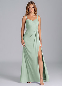 Azazie Micky Bridesmaid Dresses Agave A-Line Pleated Mesh Dress image1