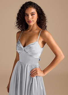 Azazie Zeya Brautjungfernkleider A-Linie Plissee Metallischer Satin Kleid Silber image3