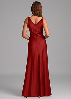 Azazie Nerine Bridesmaid Dresses Pomegranate A-Line Pleated Stretch Satin Dress image5