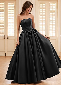 Seraphina Schwarz A-Linien-Abendkleid aus Satin mit Korsett und Stäbchen image3