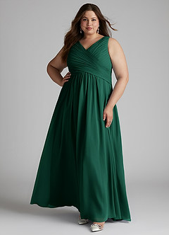 Azazie Flora Bridesmaid Dresses Emerald A-Line Pleated Chiffon Dress image10