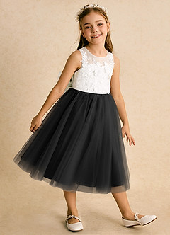Azazie Lina Flower Girl Dresses Ivory Black Ball-Gown Lace Dress image4