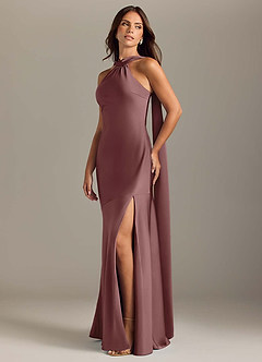 Azazie Kinsley Bridesmaid Dresses Vintage Mauve Mermaid Side Slit Stretch Satin Dress image3