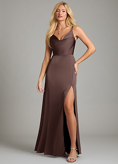 Azazie Sarella Vestidos de damas de honor Vestido de Ganache de Satén Elástico de Corte en A con Plisado image4