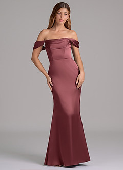 Azazie Miley Jurken voor bruidsmeisjes Converteerbaar Jurk van Stretch Satijn met Zeemeermin Off the Shoulder Merlot image3