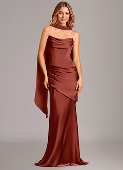 Azazie Pelagia Bridesmaid Dresses Terracotta Mermaid Corset Stretch Satin Convertible Dress image1