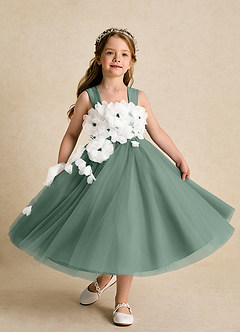 Azazie Dovey Flower Girl Dresses Eucalyptus Ball-Gown Bow Tulle Dress image4