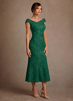 Azazie Keith Mère de la mariée Robes Robe Fourreau en Blumen-Burnout Plissée émeraude image3