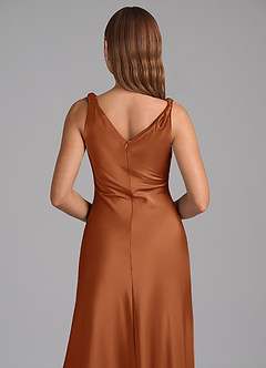Azazie Nerine Bridesmaid Dresses Copper A-Line Pleated Stretch Satin Dress image2