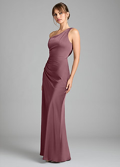 Azazie Madelyn Robes de demoiselle d'honneur Robe Sirène Convertible en Satin extensible Asymétrique Améthyste image6