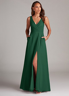 Azazie Nelly Bridesmaid Dresses Dark Green A-Line Pleated Chiffon Dress image2