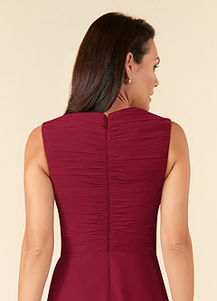 Azazie Theron Kleider für die Brautmutter A-Linie V-Hals Gefaltet Chiffon Kleid Burgunderrot image5