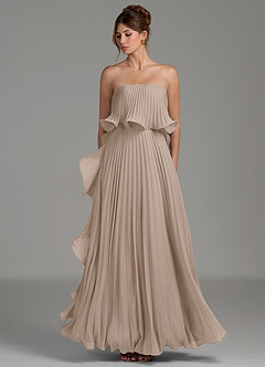 Azazie Alexia Robes de demoiselle d'honneur Robe Trapèze en Mousseline de soie Drapé Taupe image6