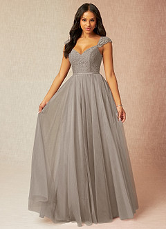 Azazie Luxi Brautjungfernkleider A-Linie Plissee Tüll Kleid Taupe image1