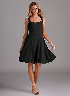 Azazie Vina Brautjungfernkleider A-Linie Spitze Chiffon Kleid Schwarz image5