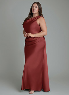 Azazie Kieryn Bridesmaid Dresses Terracotta Mermaid Pleated Stretch Satin Dress image10