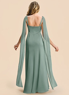 Azazie Chelsea Junior Silver Sage Sheath Pleated Stretch Satin Dress image2