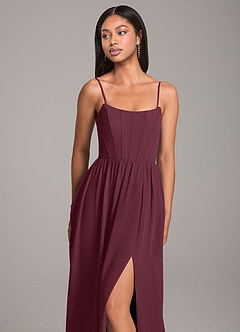 Azazie Kailee Bridesmaid Dresses Cabernet A-Line with Pockets Chiffon Dress image2