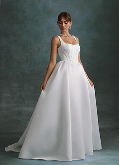 Azazie Belle At-home Try On Dresses Diamond White Ball-Gown Satin Dress image3