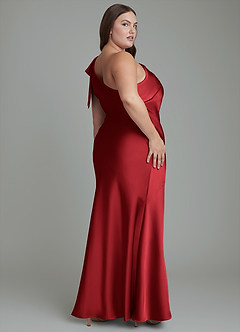 Azazie Yuanna Bridesmaid Dresses Scarlet Mermaid One Shoulder Stretch Satin Dress image9
