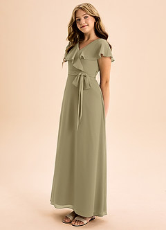 Azazie Lainey Junior Abito A-Line in Chiffon Con Tasche Verde Muschio image3