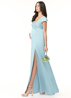 Azazie Allessia Maternity Bridesmaid Dresses A-Line Pleated Stretch Satin Floor-Length Dress image3