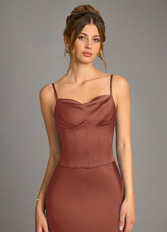 Azazie Reverie Brautjungfernkleider Meerjungfrau-Linie Korsett Stretch-Satin Kleid Rotbraun image5