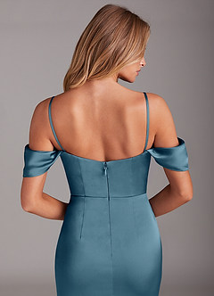 Azazie Saige Bridesmaid Dresses Bermuda Sheath Off the Shoulder Stretch Satin Dress image8