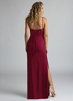 Azazie Mai Bridesmaid Dresses Burgundy Sheath Pleated Stretch Satin Dress image2