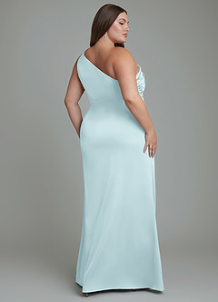 Azazie Akilah Bridesmaid Dresses Cloud Blue Mermaid One Shoulder Stretch Satin Dress image9