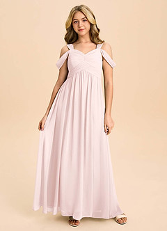Azazie Lianne Junior Blushing Pink A-Line Off the Shoulder Chiffon Dress image2