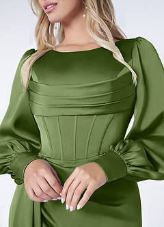 Azazie Raye Robes de demoiselle d'honneur Robe Sirène en Satin extensible Manche longue Genévrier image5
