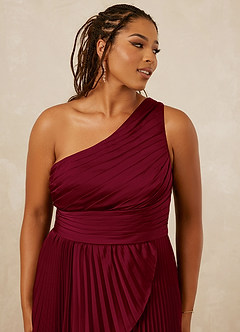 Christian Siriano Bridal for Azazie 1008 Bridesmaid Dresses Burgundy A-Line One Shoulder Stretch Satin Dress image12