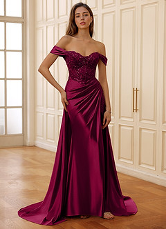 Rowane Burgundy Corset Rhinestone Sheer Lace Prom Dress image5