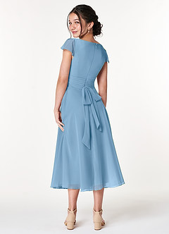 Azazie Payton Junior Steel Blue A-Line Bow Chiffon Dress image2