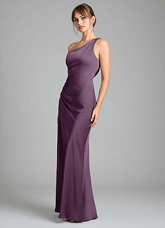 Azazie Madelyn Bridesmaid Dresses Plum Mermaid One Shoulder Stretch Satin Convertible Dress image6