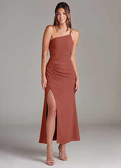 Azazie Eren 신부 들러리 드레스 인어 한쪽 어깨 쉬폰 발목 길이 드레스 image3