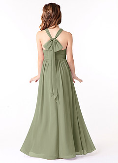Azazie Jaylah Junior A-Linie Gestreift Chiffon Kleid Pistazie image1