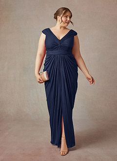 Azazie Lisolette vestidos de madre de la novia Vestido de Azul Marino Oscuro de Malla de Recto con Plisado image9