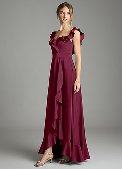 Azazie Lyra Bridesmaid Dresses Mulberry A-Line Off the Shoulder Stretch Satin Convertible Dress image4